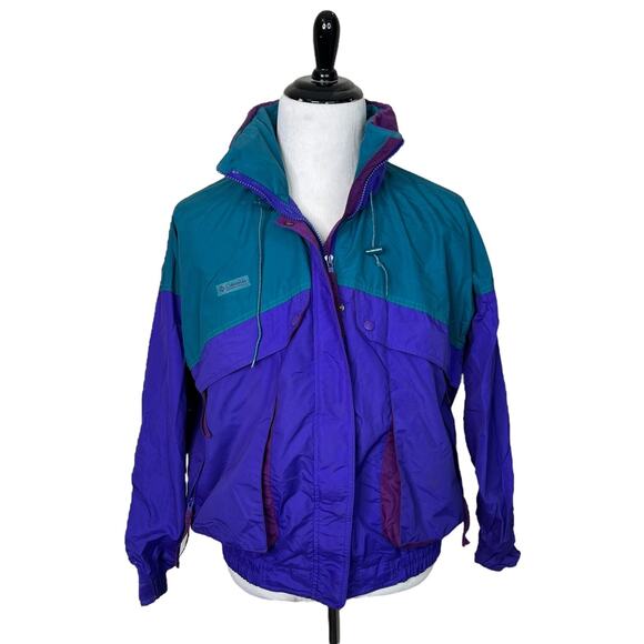 Columbia VTG 90s China Bowl Colorblock Lightweight Ski Jacket Purple Womens XL - Picture 1 of 6
